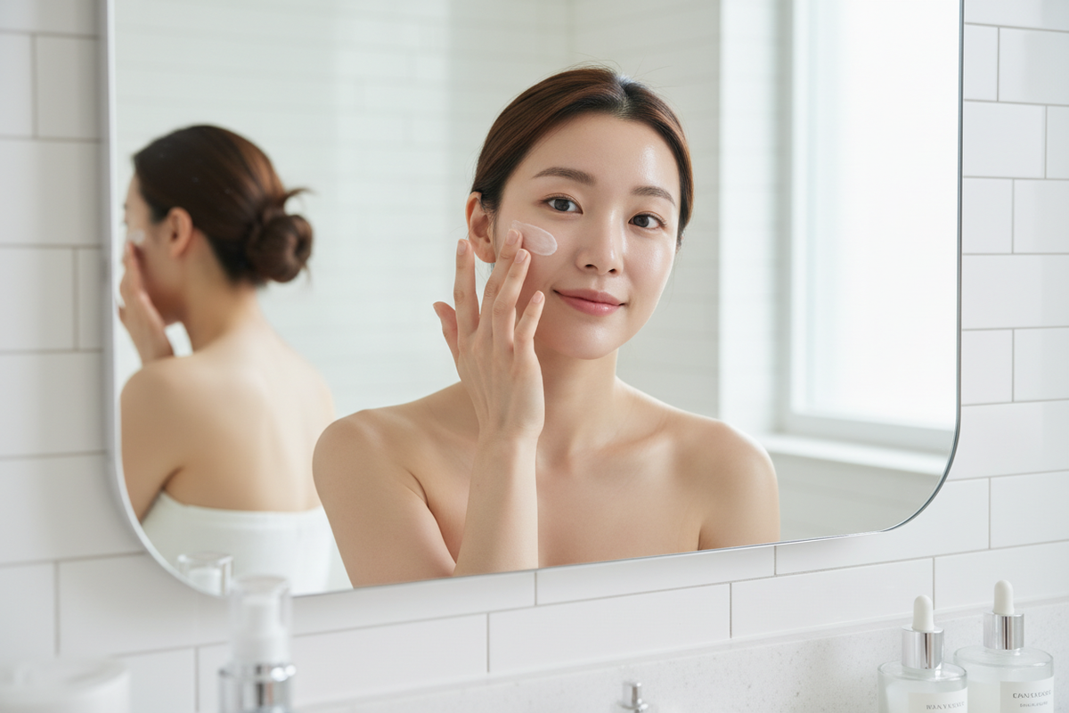 une mannequin coréene qui fais des soins du visage